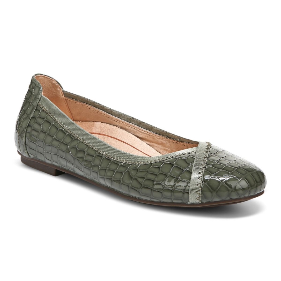 Army Green Croc Vionic Carol Ballerinas