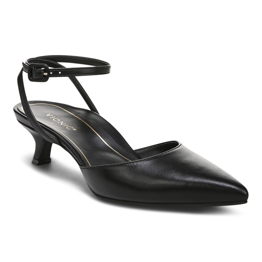 Vionic Schwarzes Jacynda Kitten Heel Aus Leder