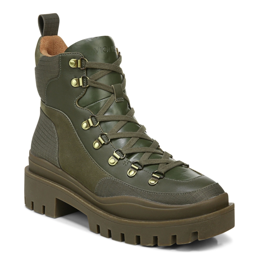 Vionic Jaxen-Stiefel Aus Olivgrünem Leder Und Textil