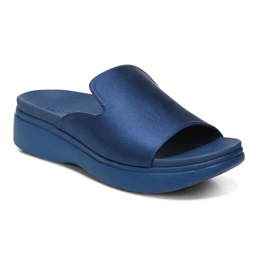 Dunkelblaue Satin Monica Plateausandale Vionic