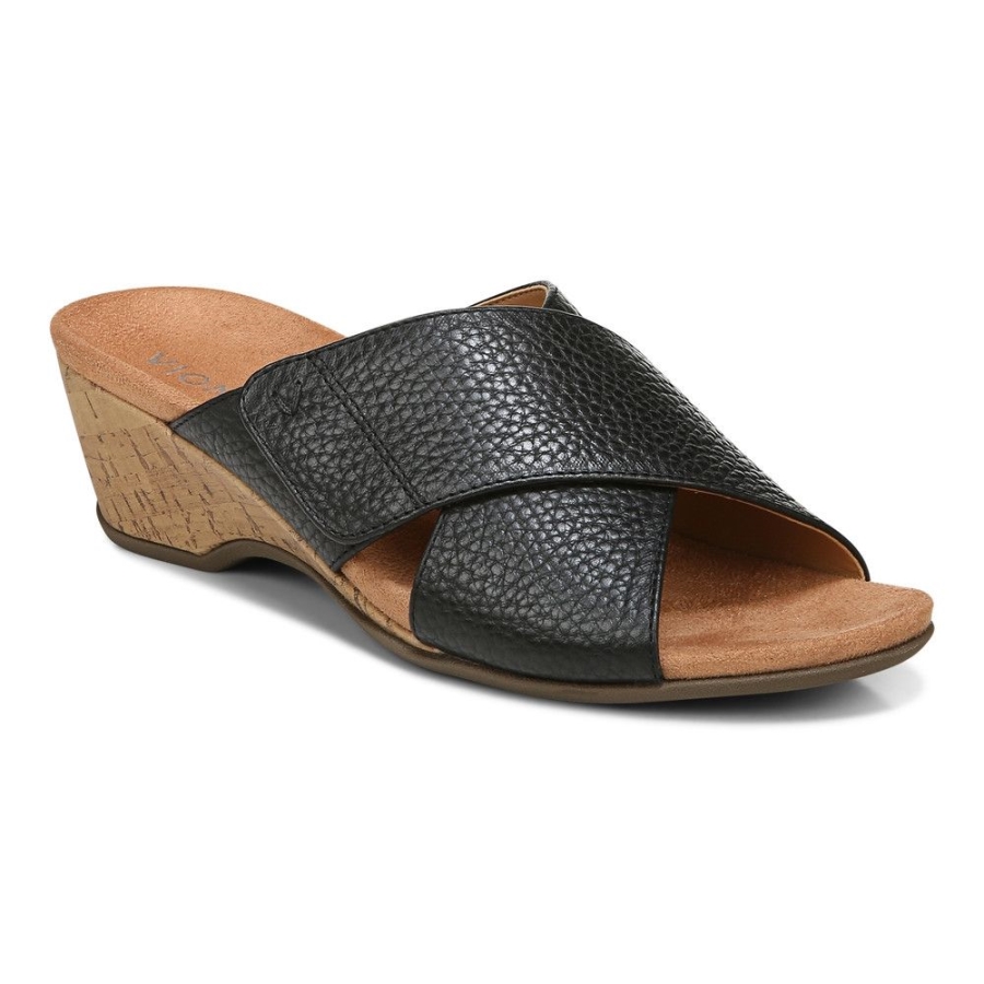 Leticia Keilsandale Vionic Schwarzes Leder