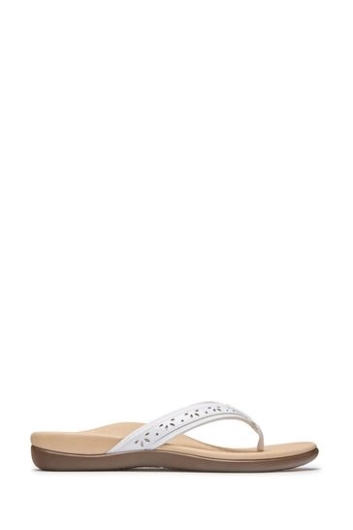 Vionic Casandra Zehenpfosten Tanga Weiße Sandalen