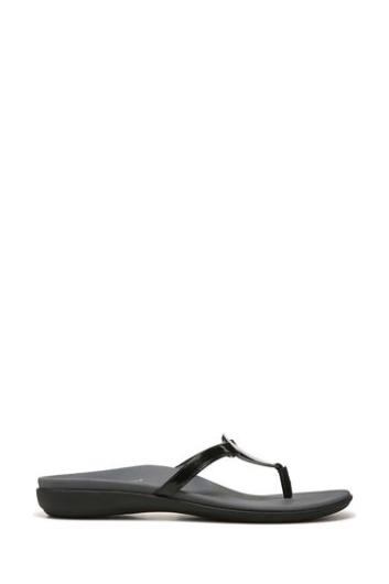 Vionic Raysa Zehensteg Schwarze Sandalen